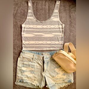 Aerie Striped Gray and White Cropped Tank Top